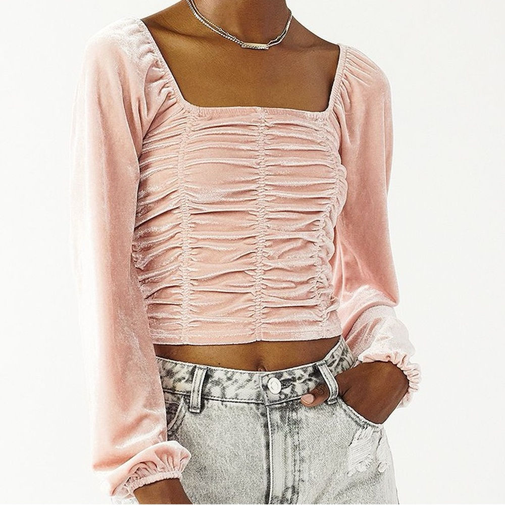 Pink Corset crop top Velvet Ruched Top